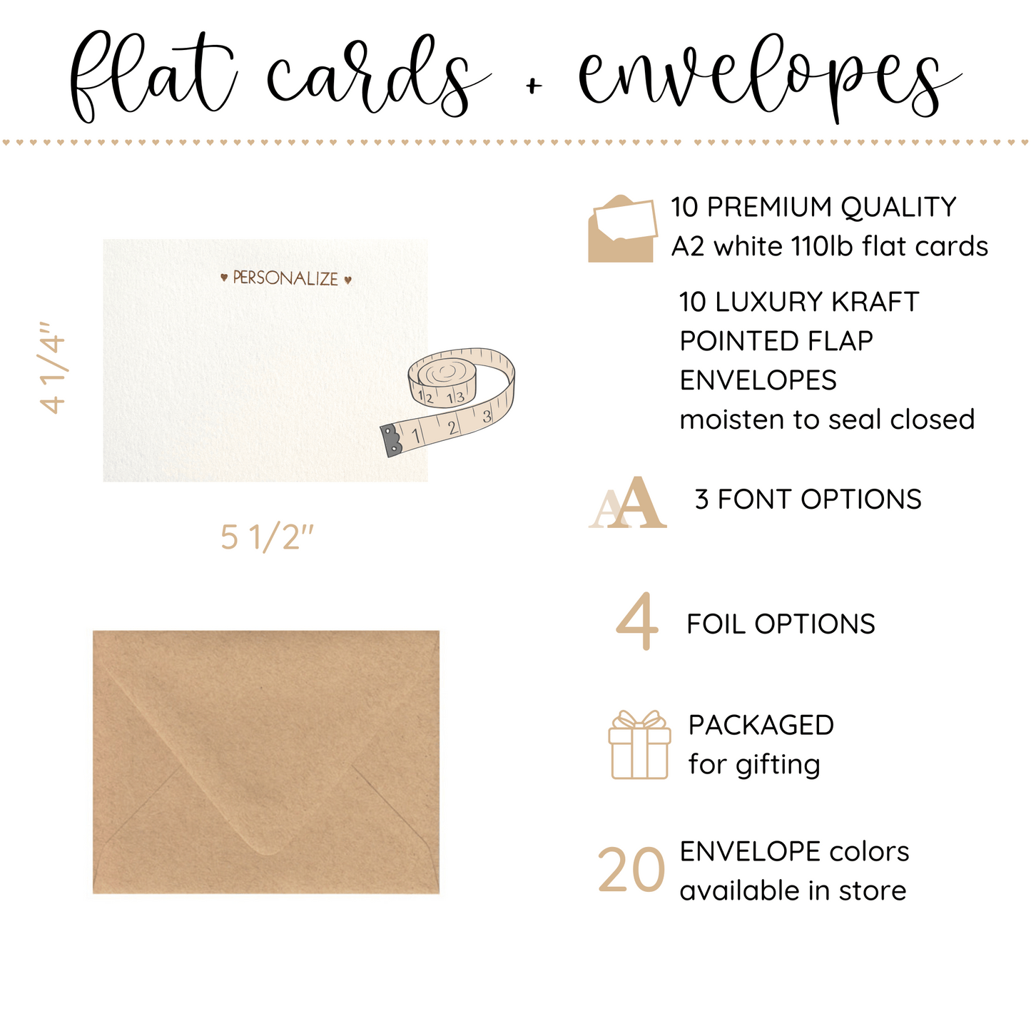 10 Foil Embossed Personalized Notecards and 10 Kraft Envelopes