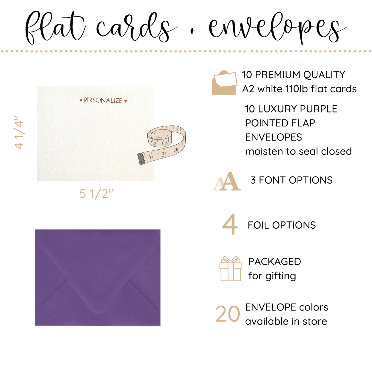 10 Foil Embossed Personalized Notecards and 10 Purple Envelopes