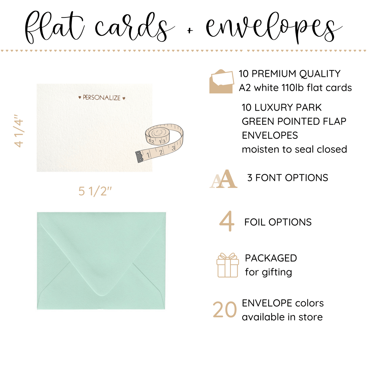 10 Foil Embossed Personalized Notecards and 10 Park Green Envelopes