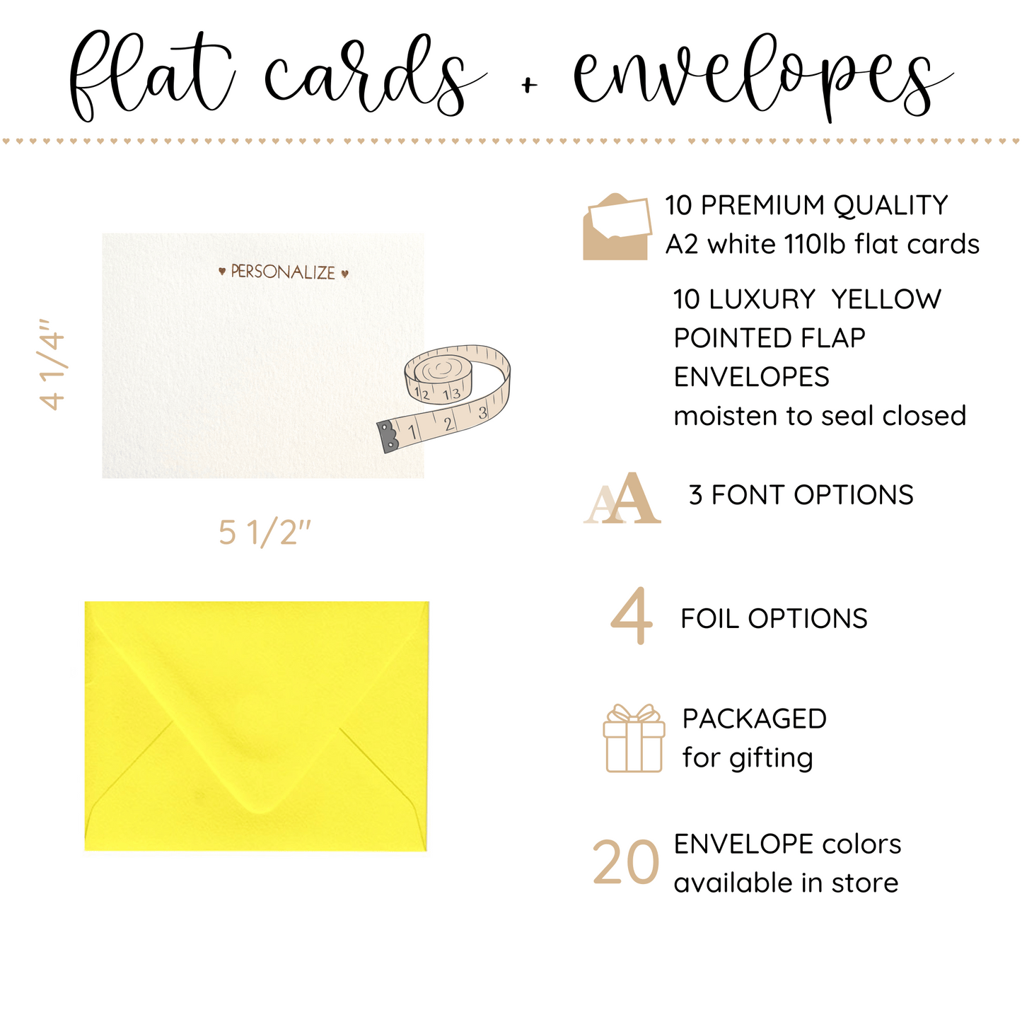 10 Foil Embossed Personalized Notecards and 10 Yellow Envelopes (Copy)