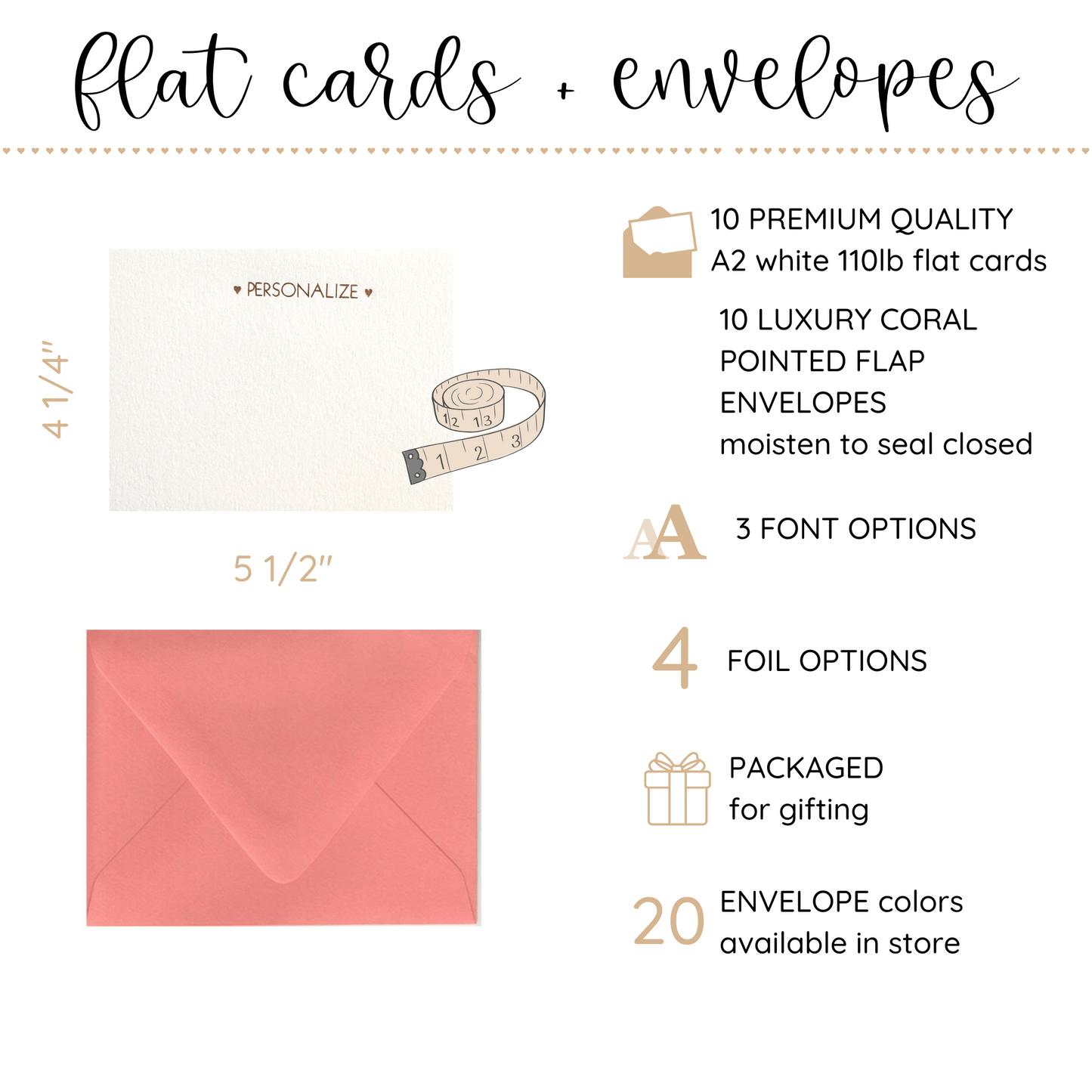10 Foil Embossed Personalized Notecards and 10 Coral Envelopes