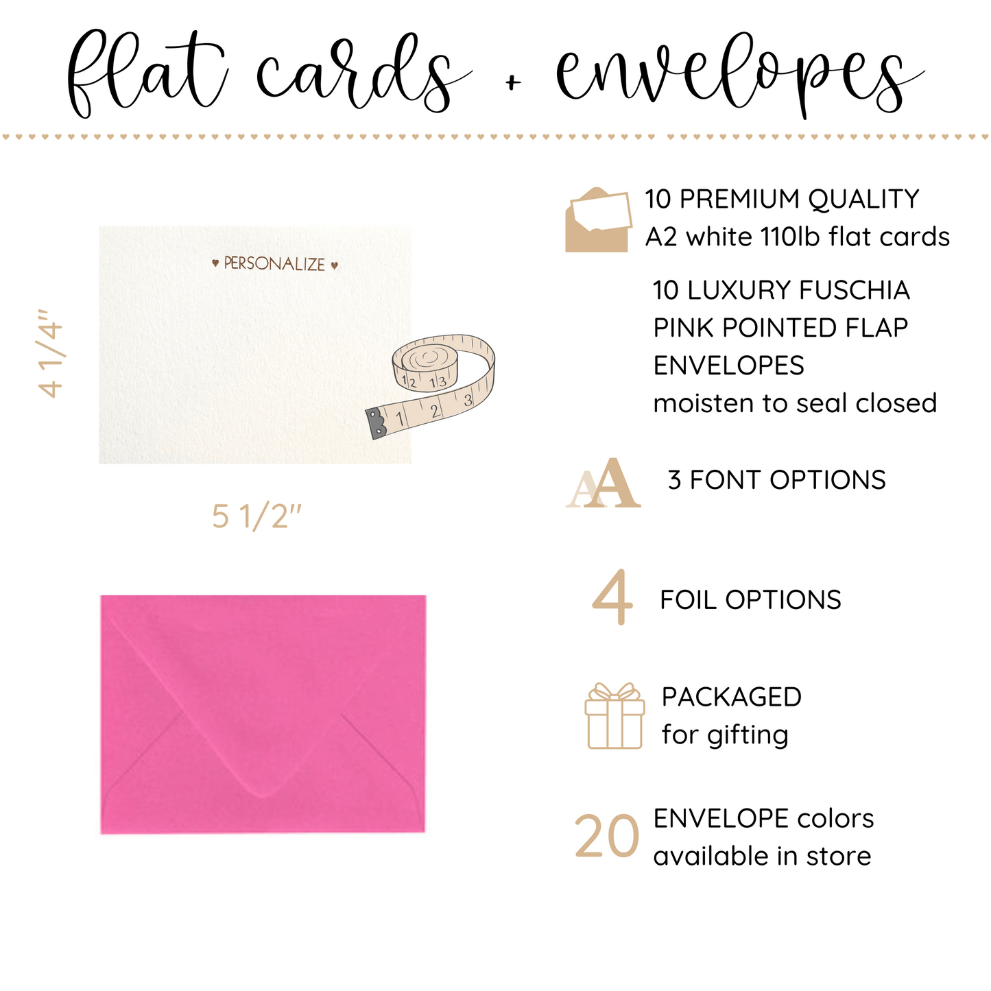 10 Foil Embossed Personalized Notecards and 10 Fuschsia Pink Envelopes