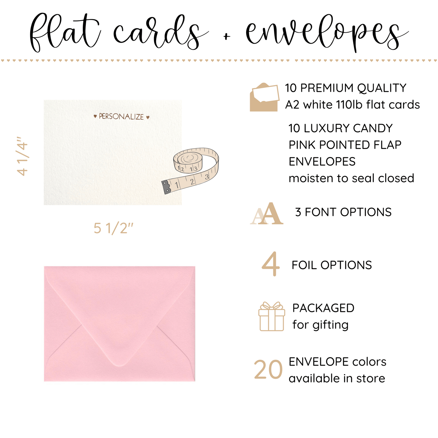 10 Foil Embossed Personalized Notecards and 10 Candy Pink Envelopes