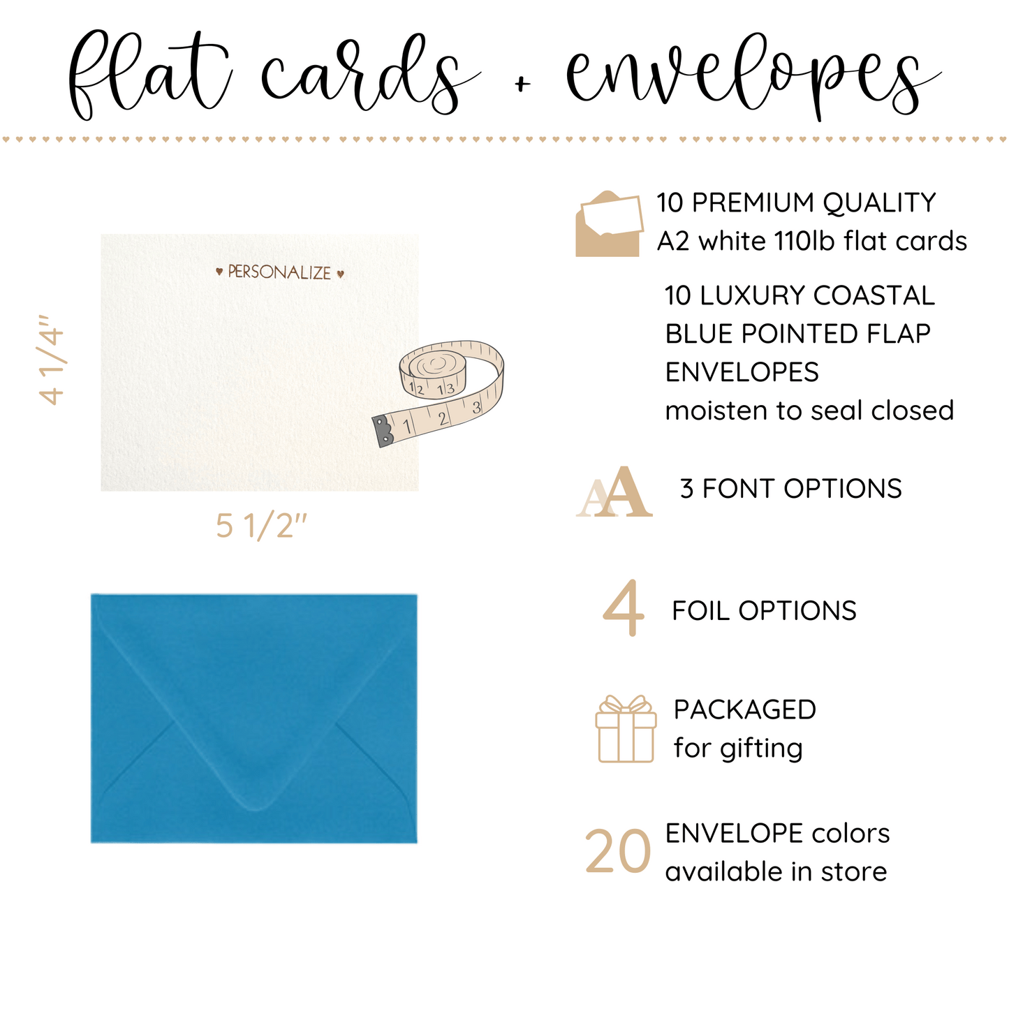10 Foil Embossed Personalized Notecards and 10 Coastal Blue Envelopes