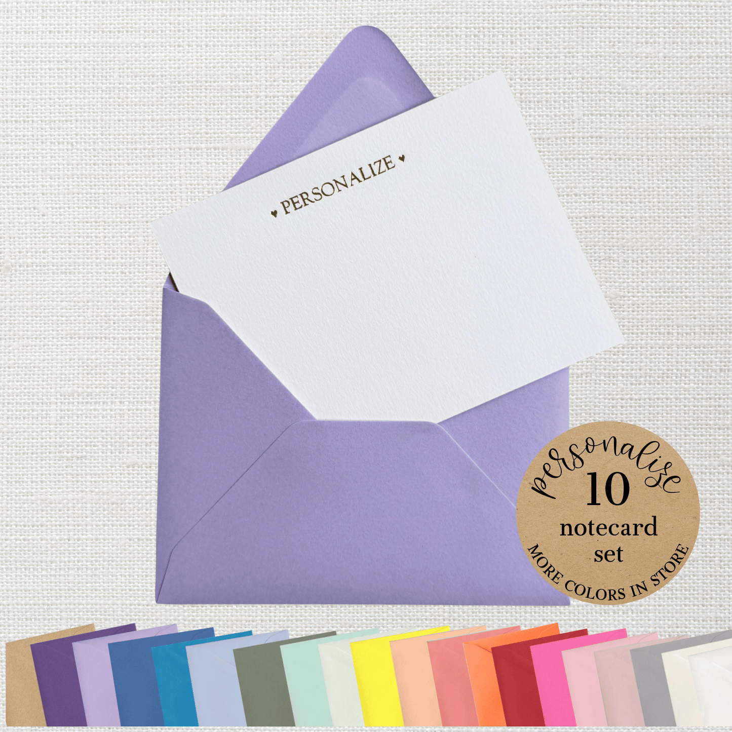 10 Foil Embossed Personalized Notecards and 10 Lavender Envelopes