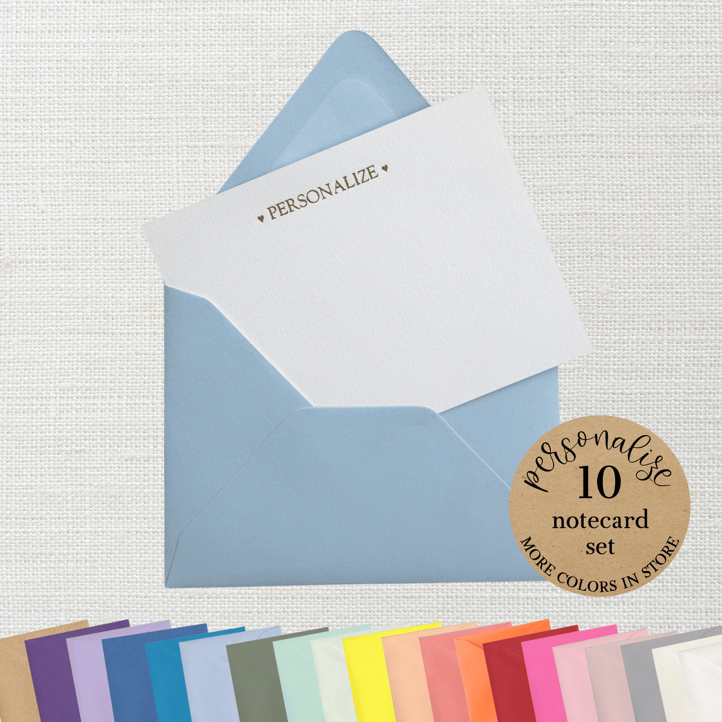 10 Foil Embossed Personalized Notecards and 10 Azure Blue Envelopes