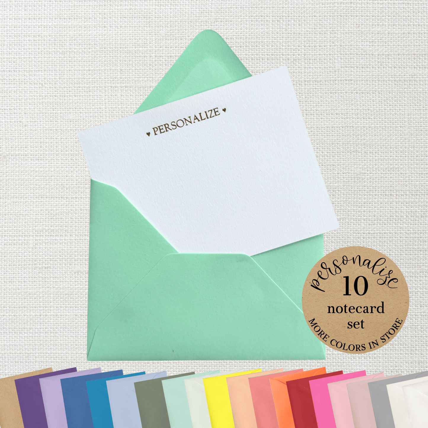 10 Foil Embossed Personalized Notecards and 10 Park Green Envelopes