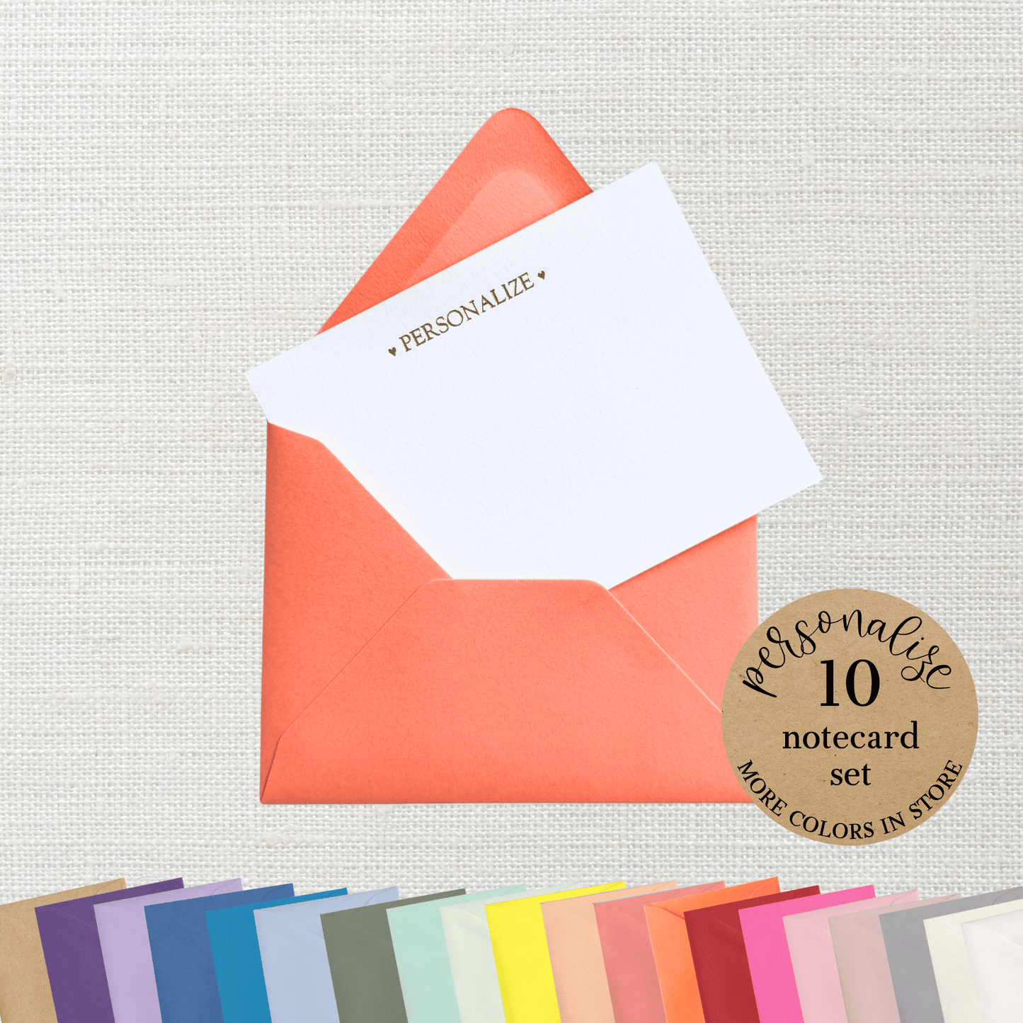 10 Foil Embossed Personalized Notecards and 10 Coral Envelopes