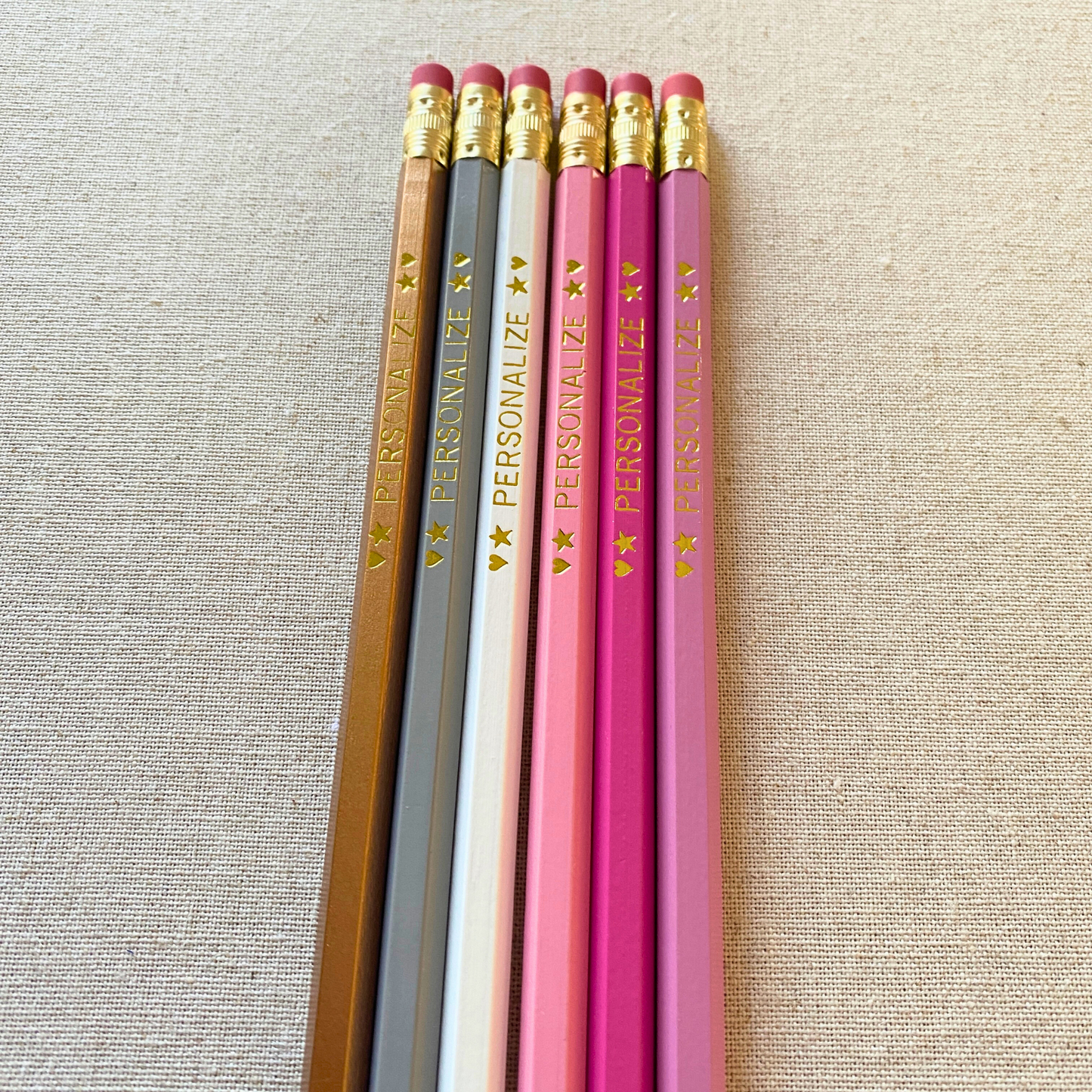 6 Personalized Pencil Set PINK CHAMPAGNE