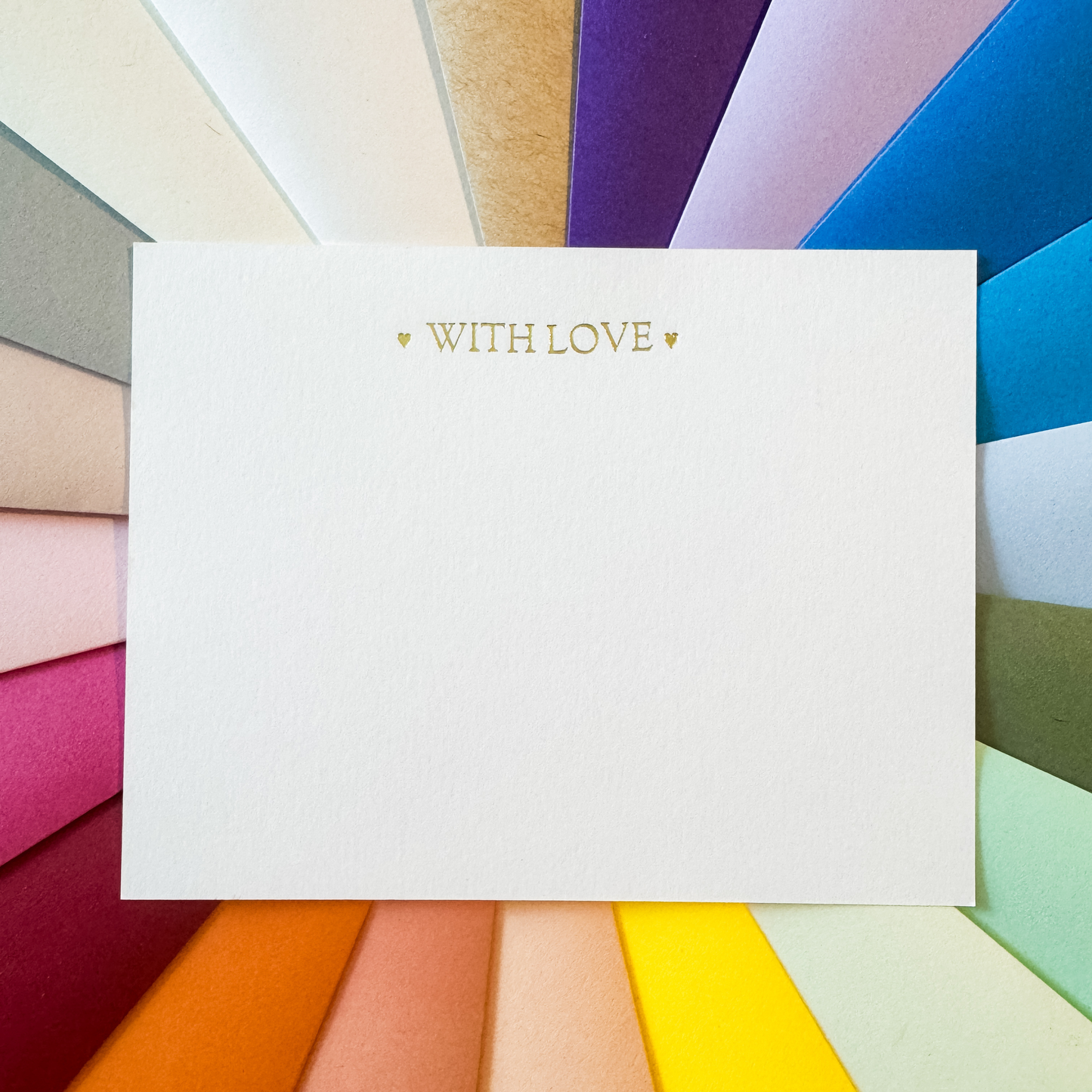 10 ♥ WITH LOVE ♥ Gold Foil Embossed Notecards and 10 Luxury Pointed Flap Envelopes