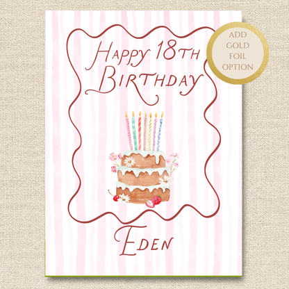 Personalized Preppy 18th Birthday Card with Custom Name
