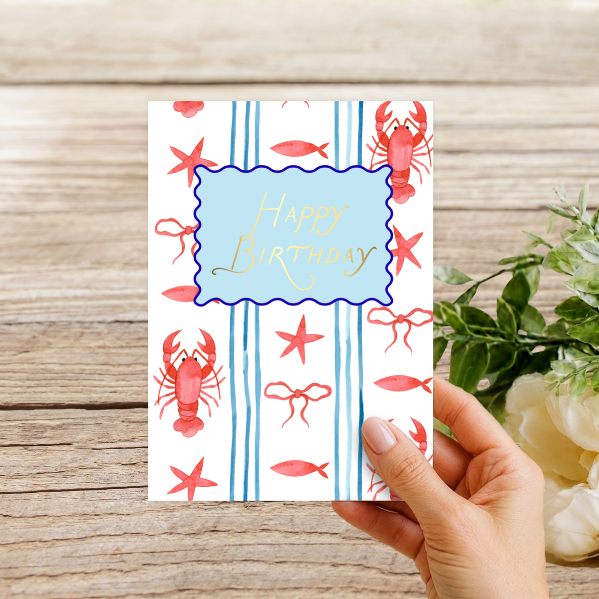 Preppy Gold Foil Happy Birthday Lobster Card