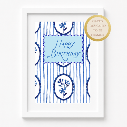 Preppy Birthday Card with Blue Flowers
