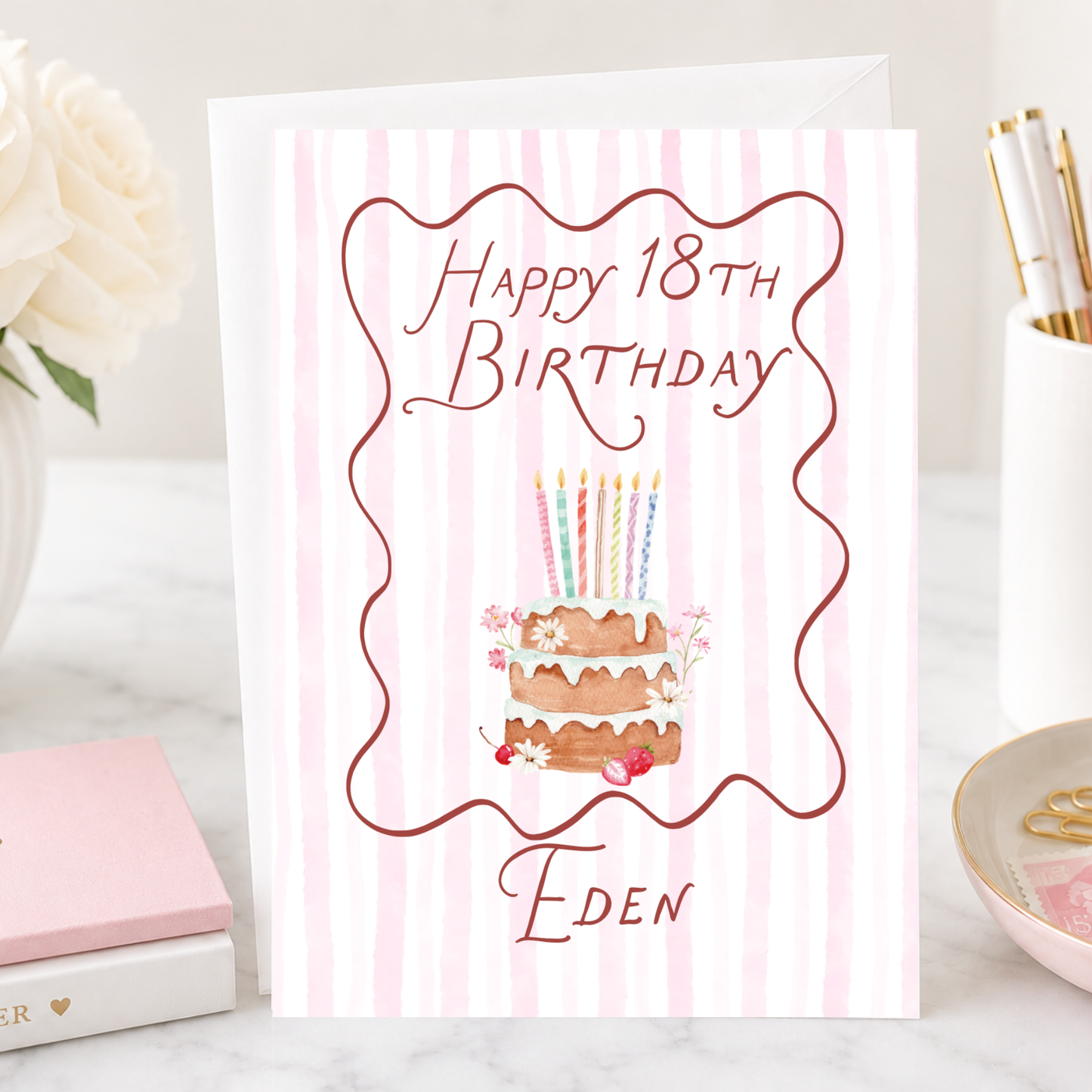 Personalized Preppy 18th Birthday Card with Custom Name