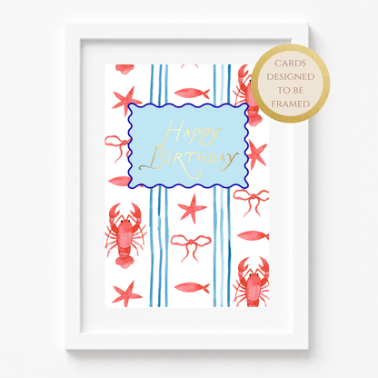 Preppy Gold Foil Happy Birthday Lobster Card
