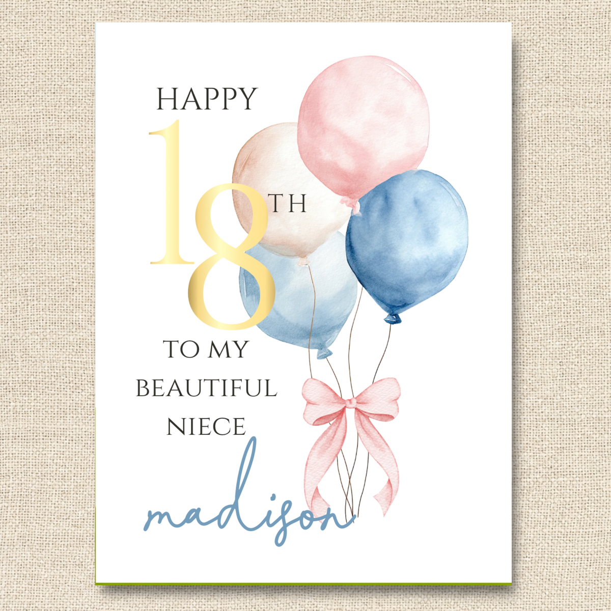 Personalized Teen 18th Birthday Card with Custom Name