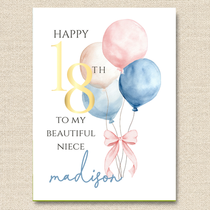 Personalized Teen 18th Birthday Card with Custom Name