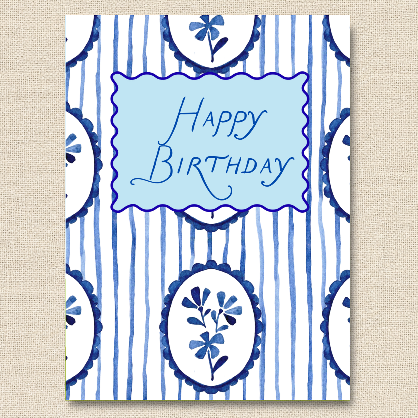 Preppy Birthday Card with Blue Flowers
