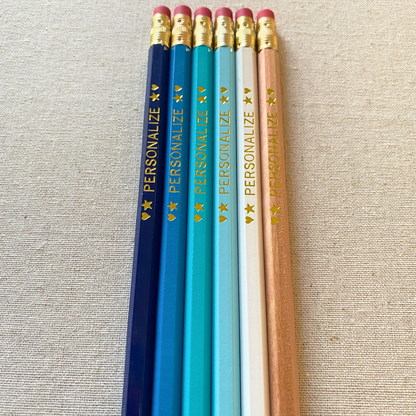 6 Personalized Pencil Set BEACHY BLUES