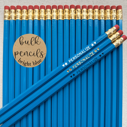 BRIGHT BLUE Bulk Personalized Pencils