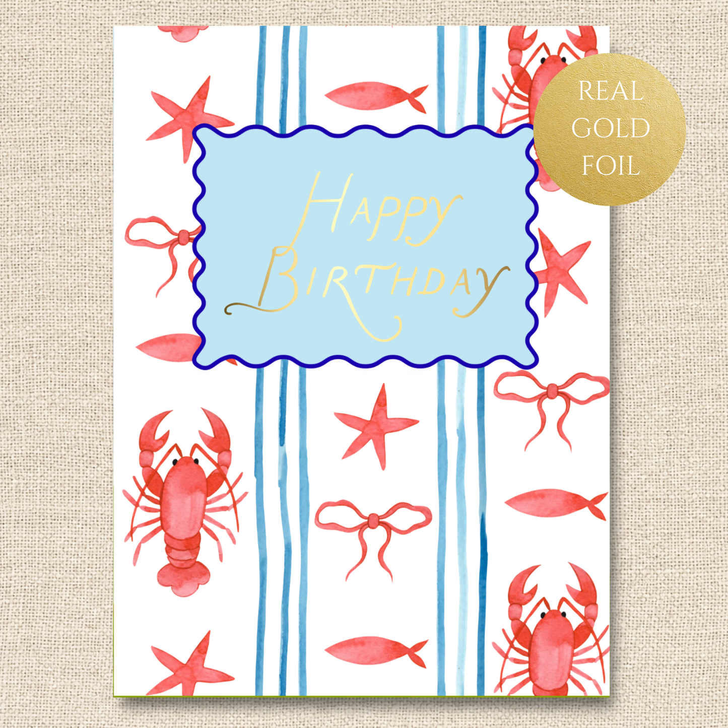 Preppy Gold Foil Happy Birthday Lobster Card