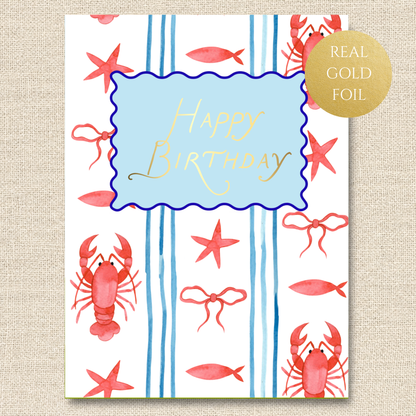 Preppy Gold Foil Happy Birthday Lobster Card