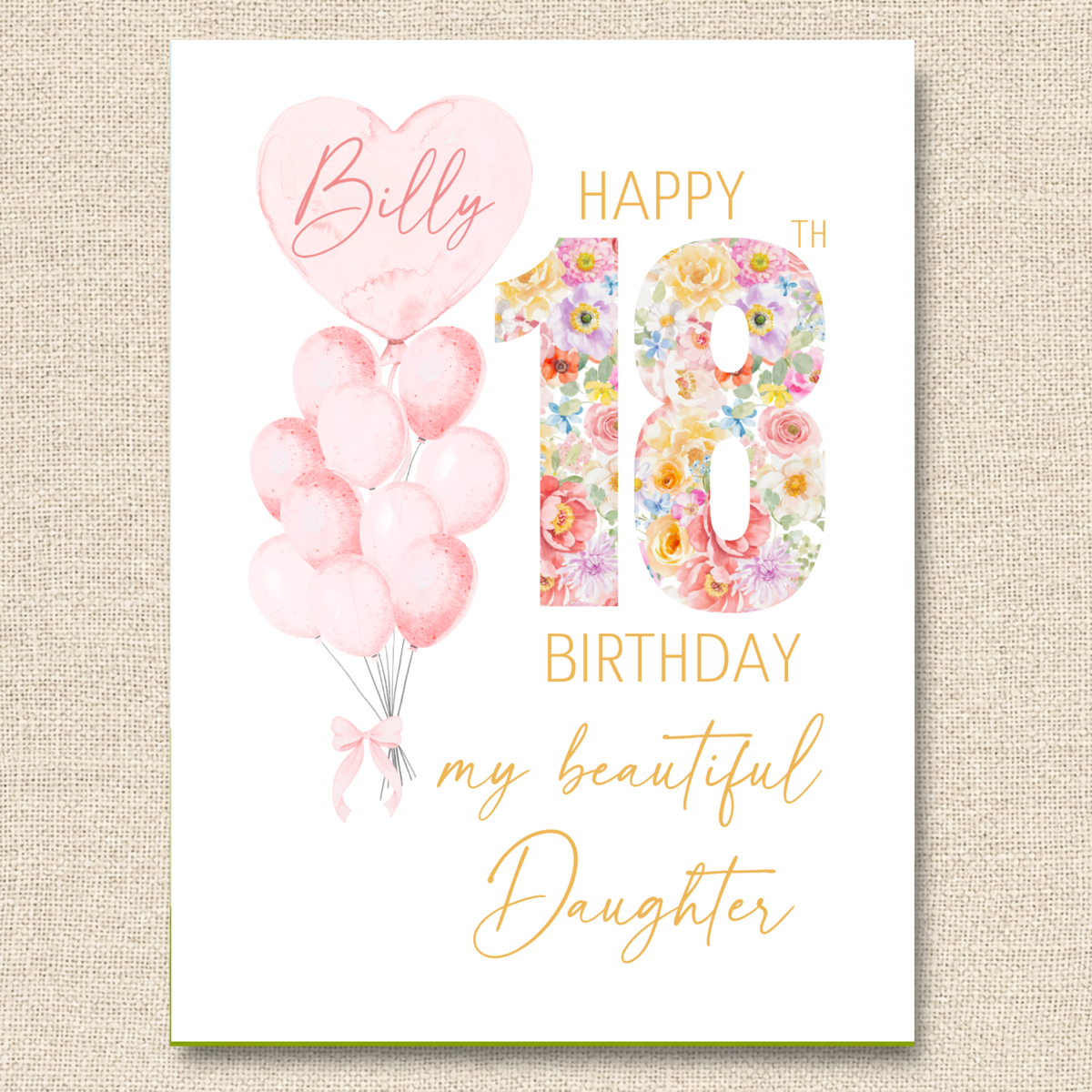 Personalized Daughter's 18th Birthday Card with Custom Name