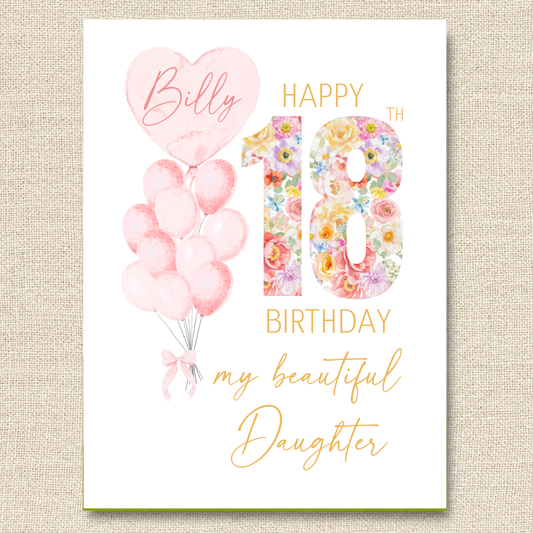 Personalized Daughter's 18th Birthday Card with Custom Name