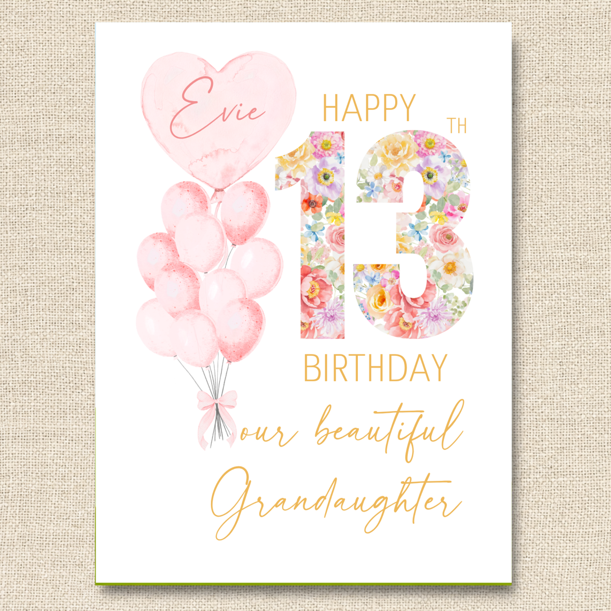 Personalized Daughter's 13th Birthday Card with Custom Name