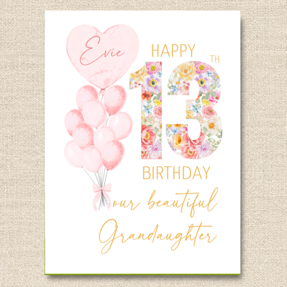 Personalized Daughter's 13th Birthday Card with Custom Name