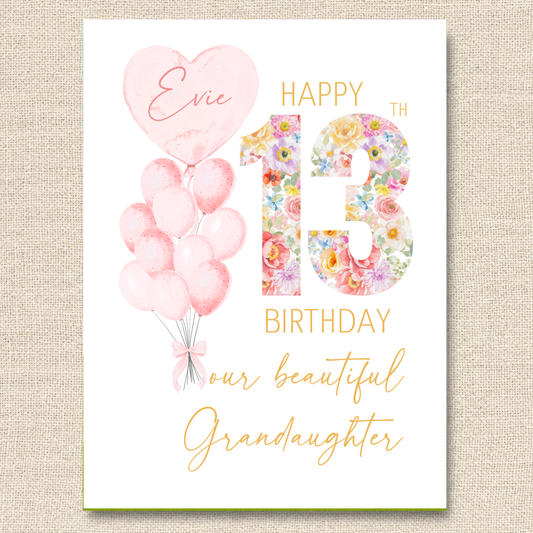 Personalized Daughter's 13th Birthday Card with Custom Name