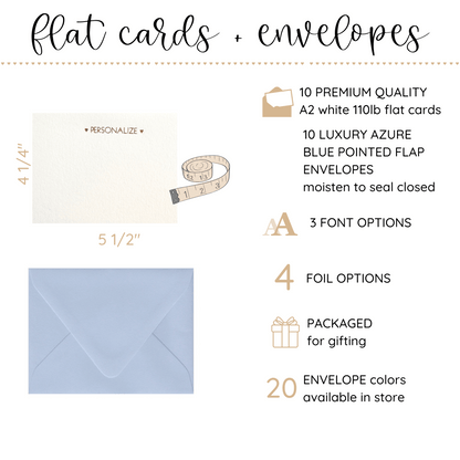 10 Foil Embossed Personalized Notecards and 10 Azure Blue Envelopes