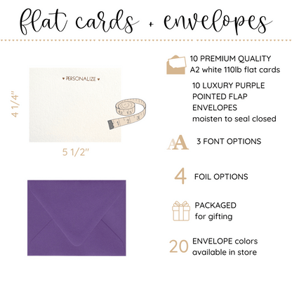 10 Foil Embossed Personalized Notecards and 10 Purple Envelopes