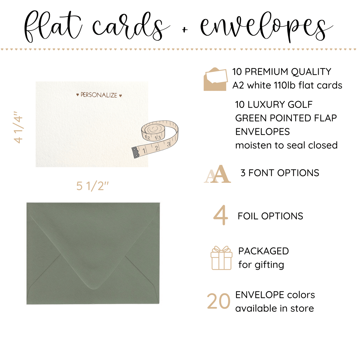 10 Foil Embossed Personalized Notecards and 10 Golf Green Envelopes