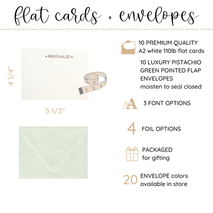 10 Foil Embossed Personalized Notecards and 10 Pistachio Green Envelopes
