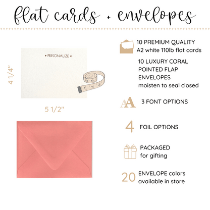 10 Foil Embossed Personalized Notecards and 10 Coral Envelopes