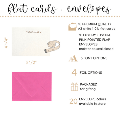 10 Foil Embossed Personalized Notecards and 10 Fuschsia Pink Envelopes