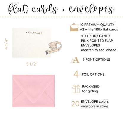 10 Foil Embossed Personalized Notecards and 10 Candy Pink Envelopes