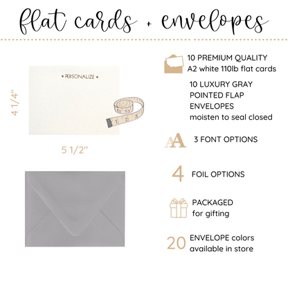 10 Foil Embossed Personalized Notecards and 10 Gray Envelopes