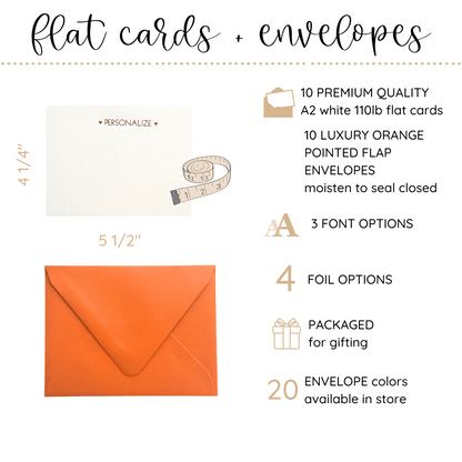 10 Foil Embossed Personalized Notecards and 10 Orange Envelopes