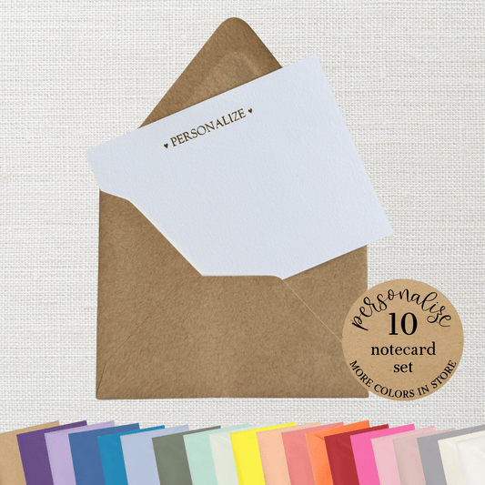 10 Foil Embossed Personalized Notecards and 10 Kraft Envelopes