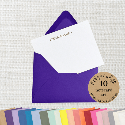 10 Foil Embossed Personalized Notecards and 10 Purple Envelopes