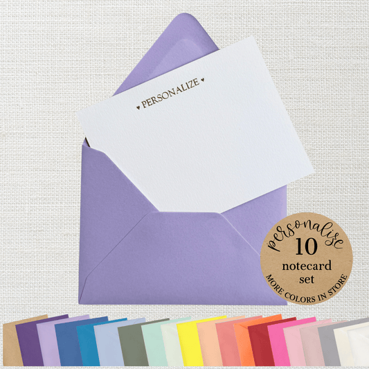 10 Foil Embossed Personalized Notecards and 10 Lavender Envelopes