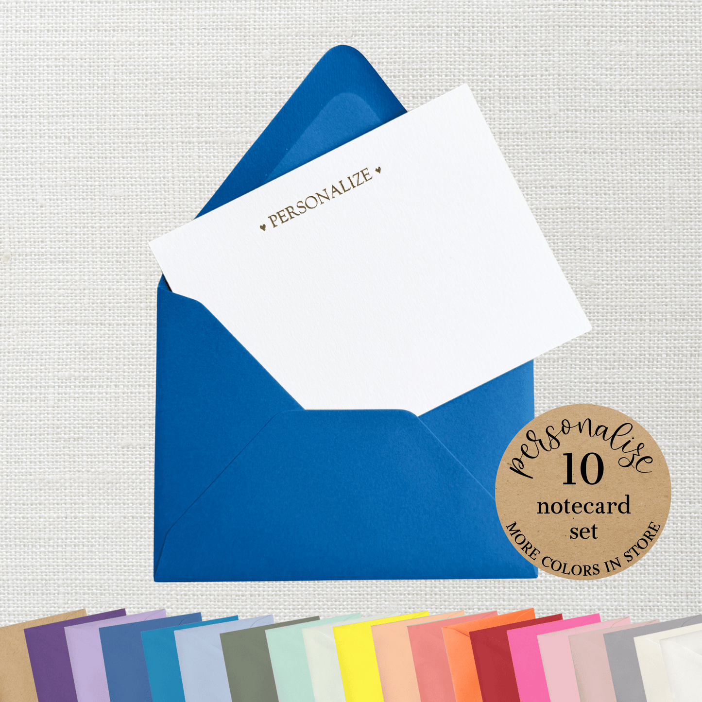 10 Foil Embossed Personalized Notecards and 10 Ocean Blue Envelopes