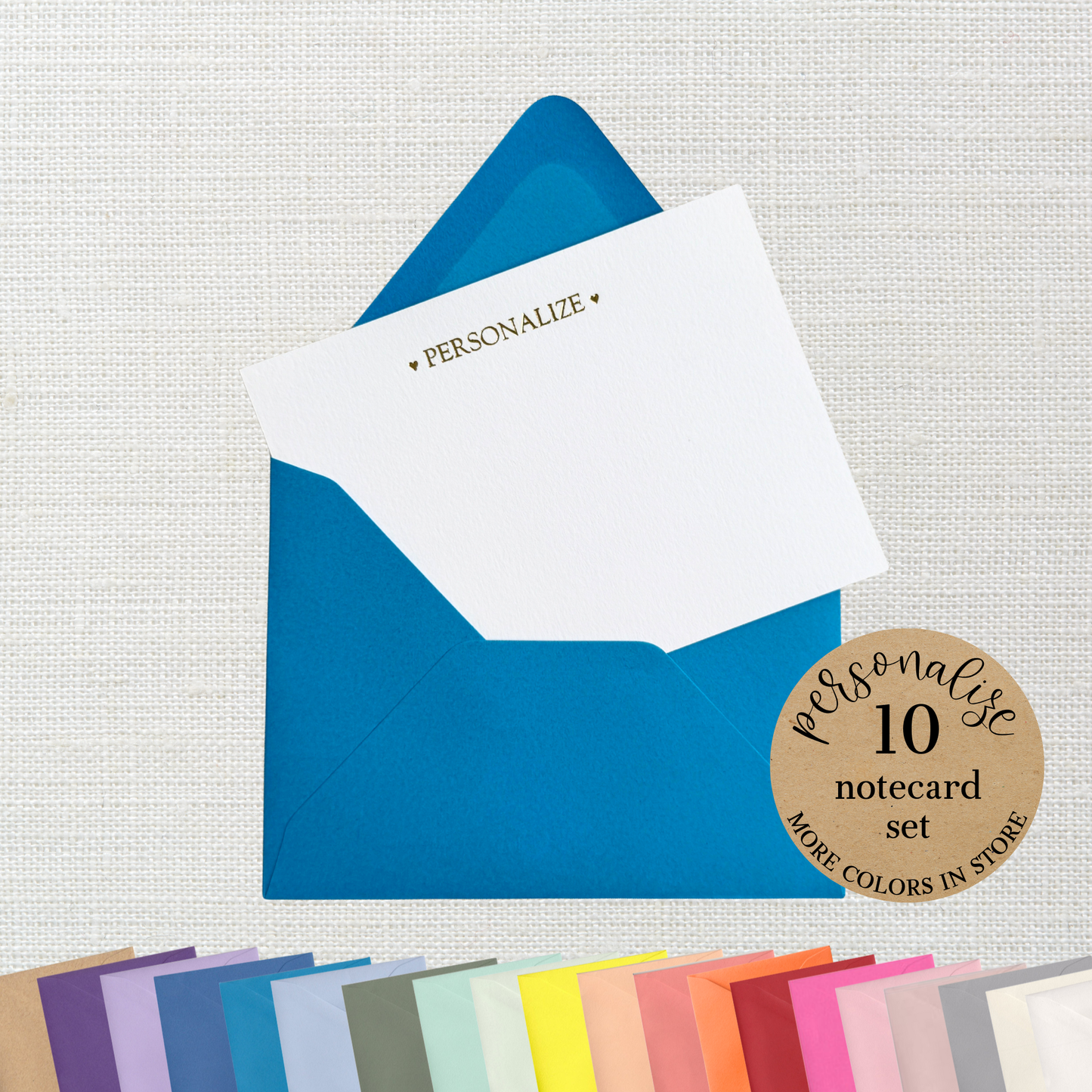 10 Foil Embossed Personalized Notecards and 10 Tabritz Blue Envelopes