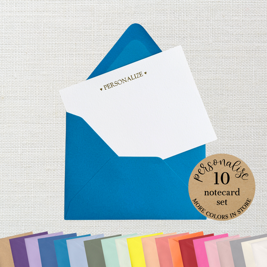 10 Foil Embossed Personalized Notecards and 10 Tabritz Blue Envelopes