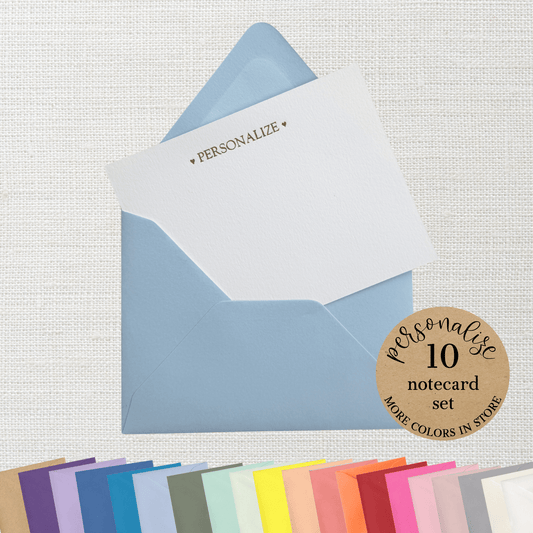 10 Foil Embossed Personalized Notecards and 10 Azure Blue Envelopes