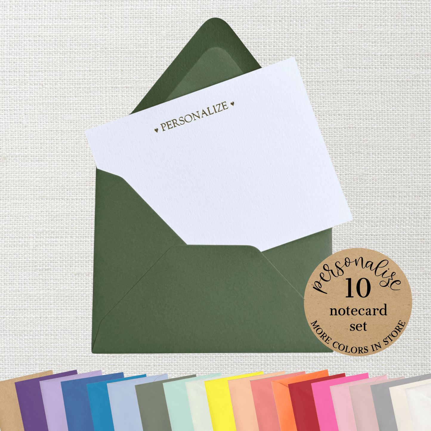 10 Foil Embossed Personalized Notecards and 10 Golf Green Envelopes