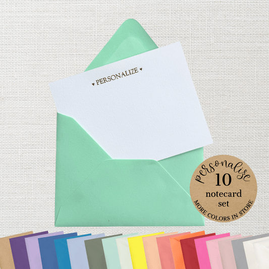 10 Foil Embossed Personalized Notecards and 10 Park Green Envelopes