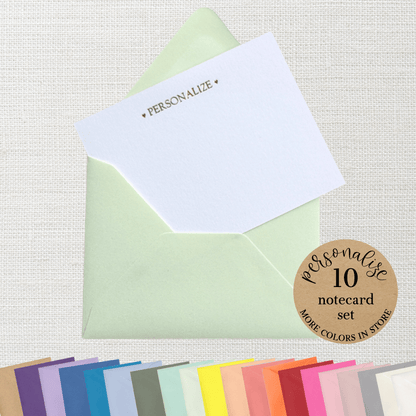 10 Foil Embossed Personalized Notecards and 10 Pistachio Green Envelopes